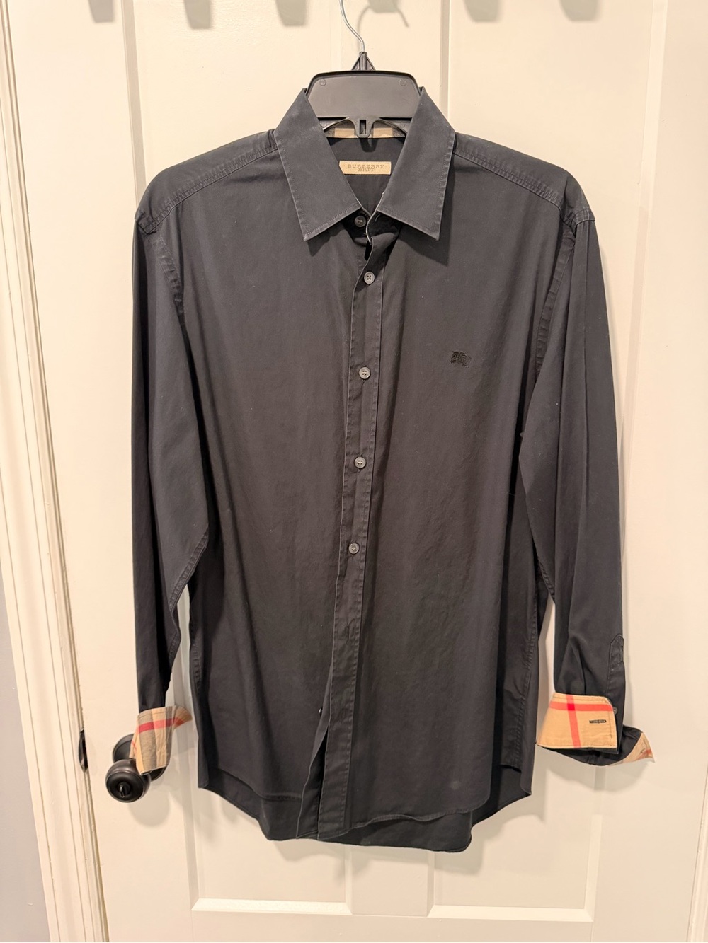 Burberry Black Long-Sleeve Button Shirt with Check Cuff Detail